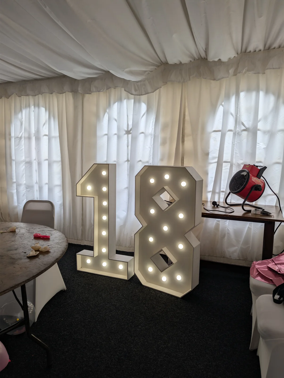 Illuminated number 18 at an event