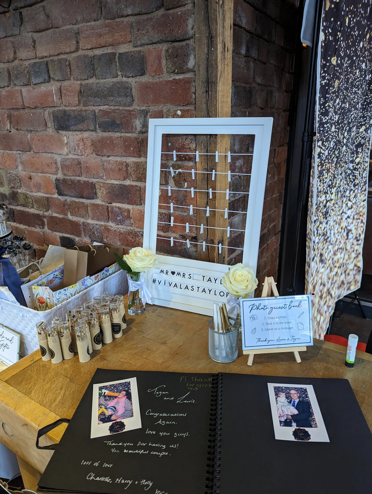 Photobooth props and guestbook ready for guests